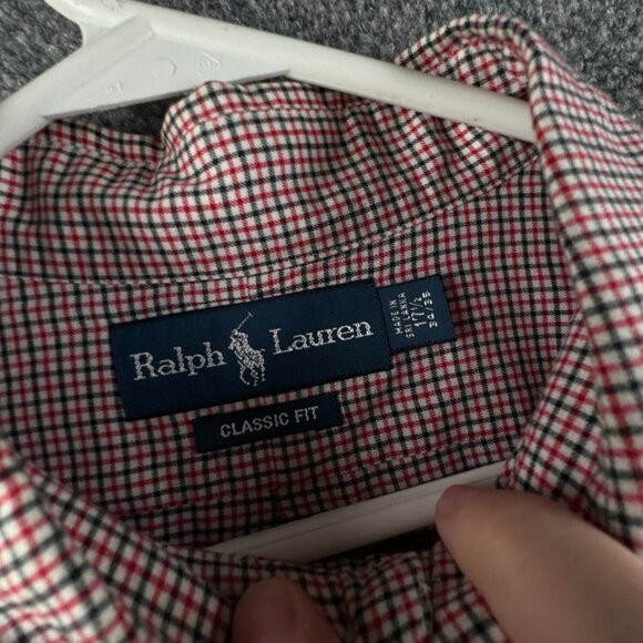 Ralph Lauren Long Sleeve Button Up Shirt Red Black Check Classic 17.5 34/35 Men - Picture 8 of 12